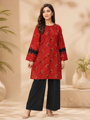 Stitched printed embroidery lawn shirt + culotte
