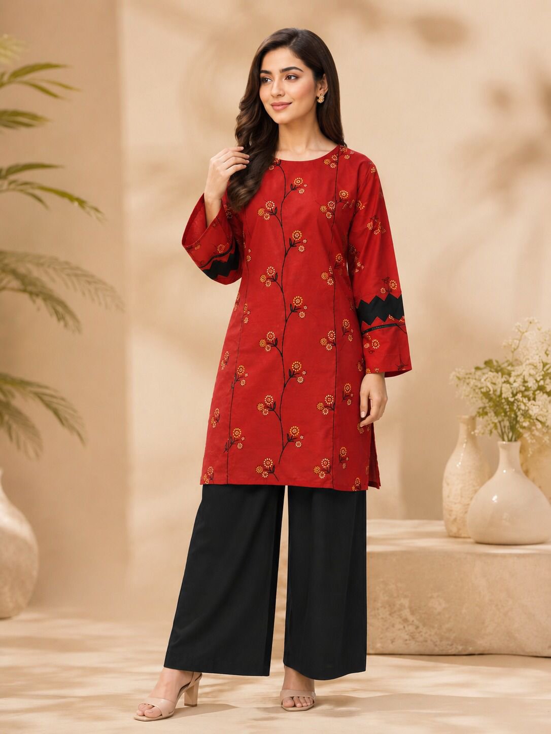 Stitched printed embroidery lawn shirt + culotte — YAR by Ayesha Rizwan