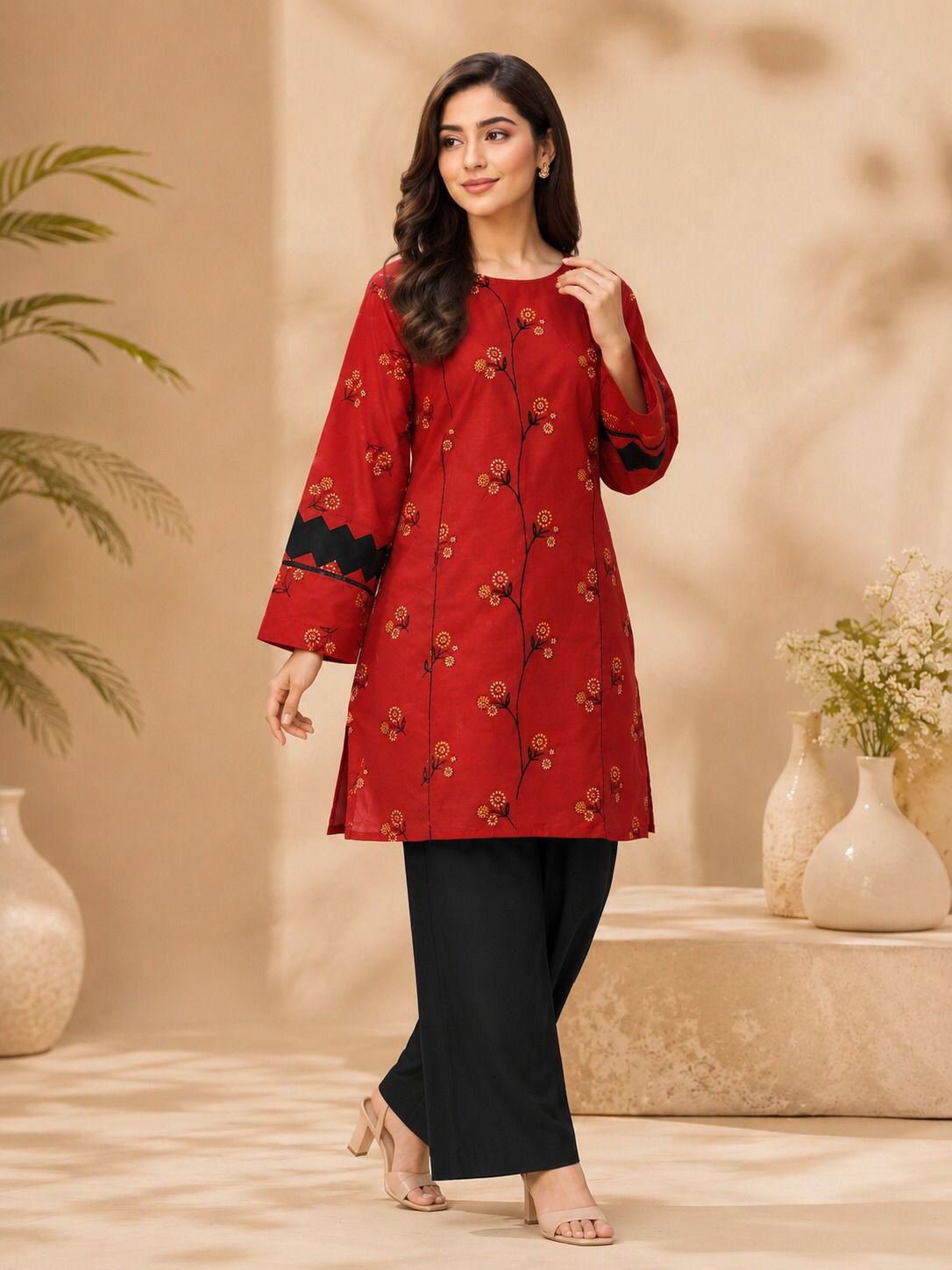 Stitched printed embroidery lawn shirt + culotte — YAR by Ayesha Rizwan